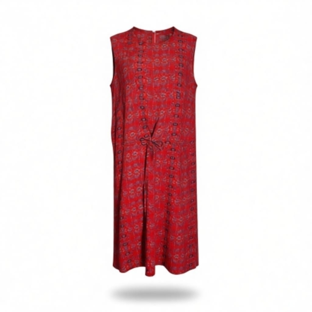 Lucky Brand Midi Dress Sleeveless Red & Blue Patterned Dress Front Tie Women XL